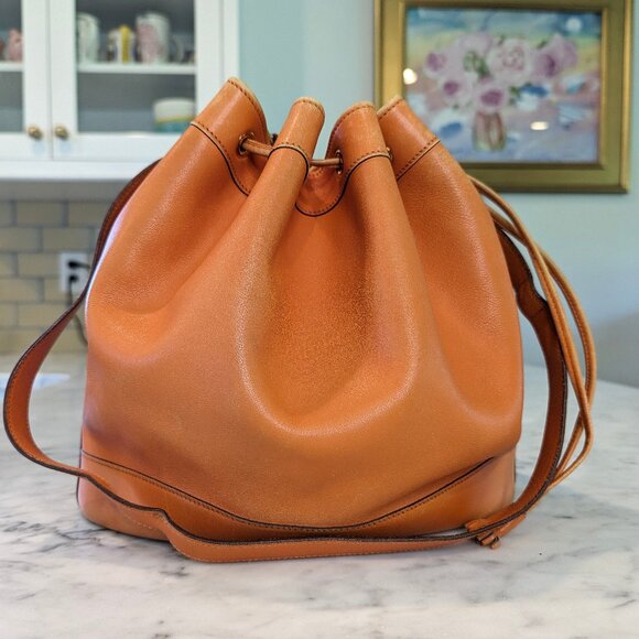 HERMES Vintage Market GM Shoulder Bag Orange Gulliver Leather Circle M 1983 RARE - Picture 2 of 16